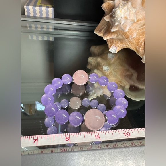 LILAC QUARTZ + PINK QUARTZ NATURAL STONES BRACELET size 7” - Picture 4 of 8